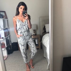 Parker silk white jumpsuit with black and green